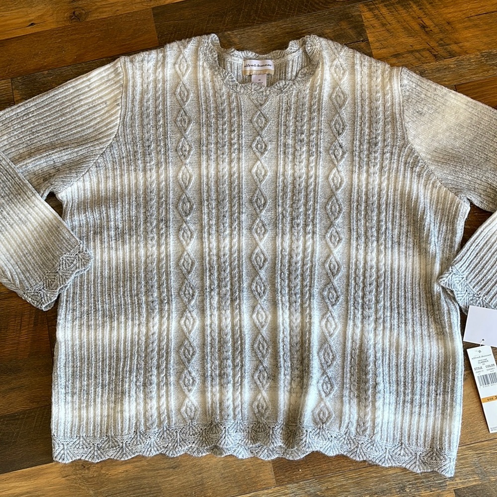 Alfred Dunner Gray White Cable Knit Long Sleeve Sweater Plus Size 3X